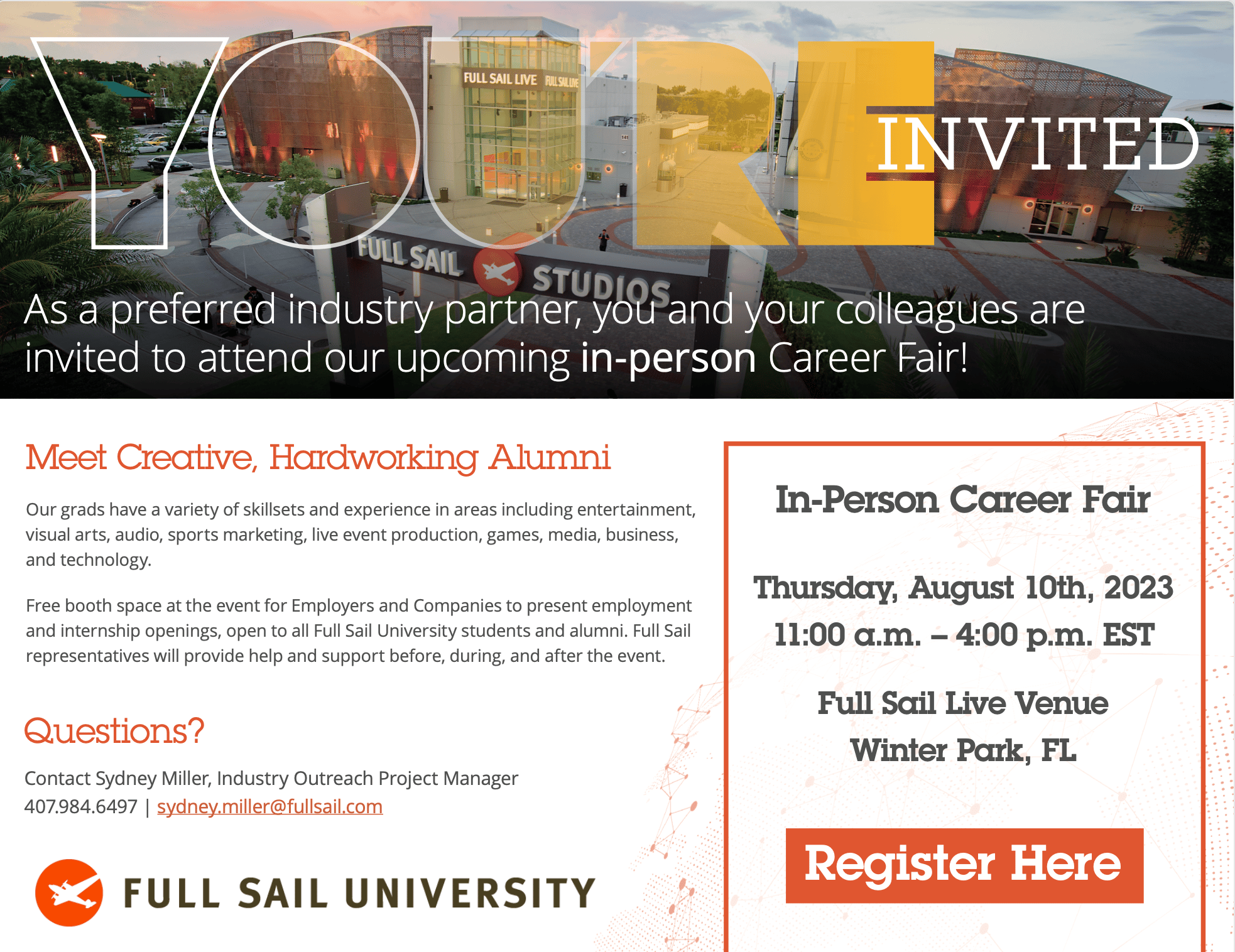 Upcoming Full Sail University Virtual & On Campus Hiring Events